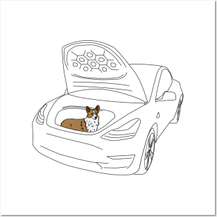 Corgi in a Tesla Model 3 Frunk Posters and Art